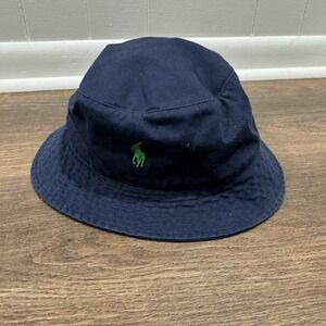 Polo Ralph Lauren Bucket Hat Size L/XL Navy Blue and Green Horse‎ Trendy Preppy